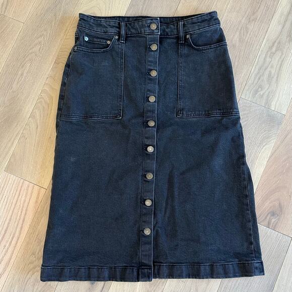 Lauren Ralph Lauren Button Down Black Denim Skirt Knee Length Midi Size 8 - Picture 1 of 8